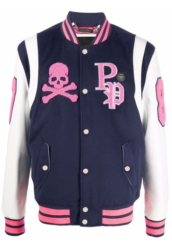 Philipp Plein embroidered-logo varsity jacket - Blu