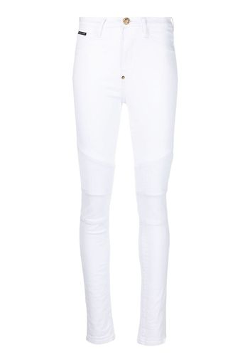 Philipp Plein Jeans biker a vita alta - Bianco