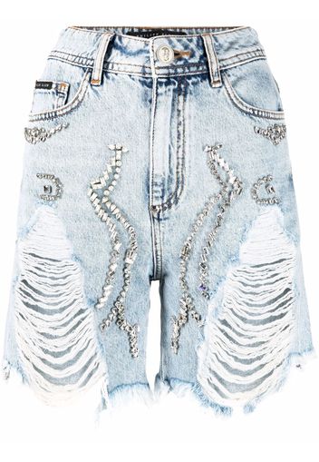 Philipp Plein ripped denim shorts - Blu