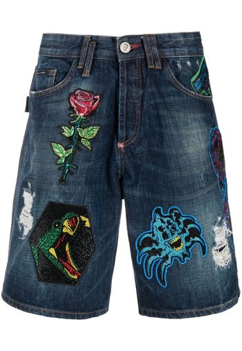 Philipp Plein Bermuda denim con applicazioni - Blu