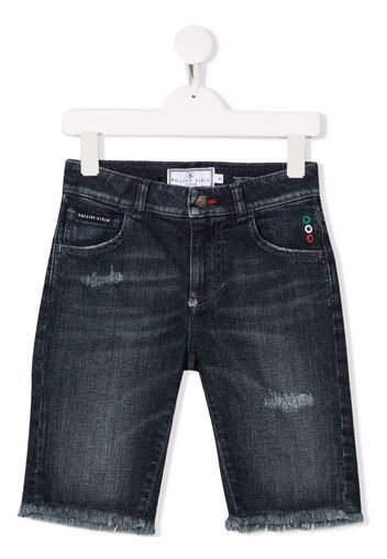 Philipp Plein Junior Bermuda denim con effetto vissuto - Blu