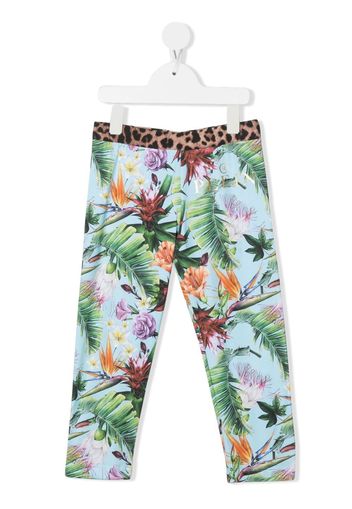 Philipp Plein Junior Leggings a fiori - Blu