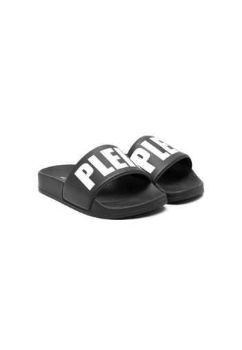 Philipp Plein Junior Sandali slides con stampa - Nero