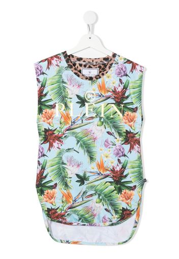 Philipp Plein Junior Abito a fiori - Blu