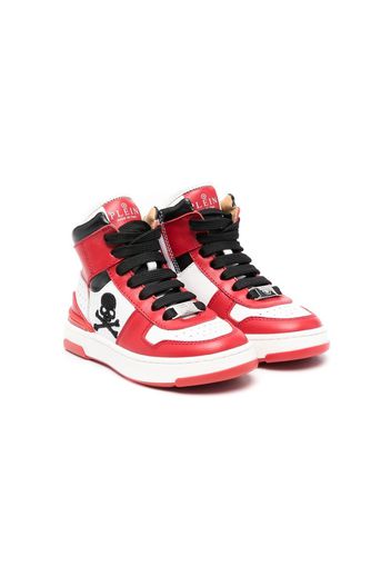 Philipp Plein Junior Sneakers alte con ricamo Skull - Rosso