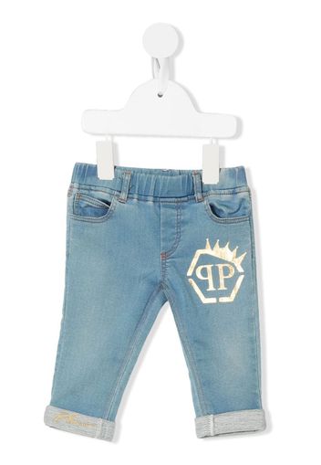 Philipp Plein Junior Jeans slim con stampa - Blu