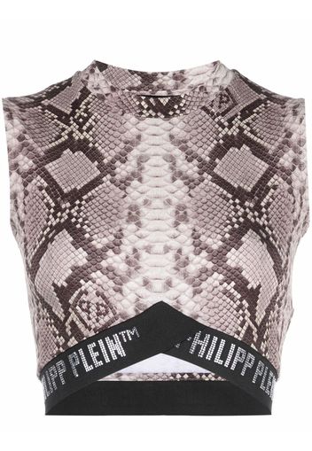 Philipp Plein snakeskin-print cropped tank top - Marrone