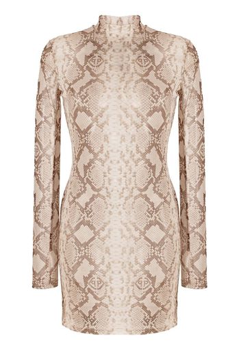 Philipp Plein snakeskin-print mock neck dress - Toni neutri