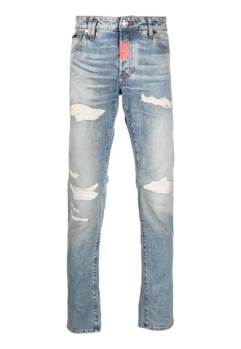 Philipp Plein distressed straight-leg jeans - Blu