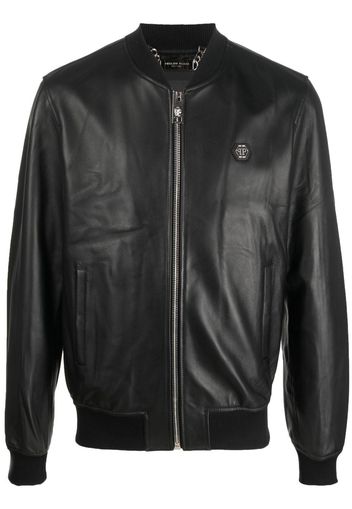 Philipp Plein logo-patch leather bomber jacket - Nero