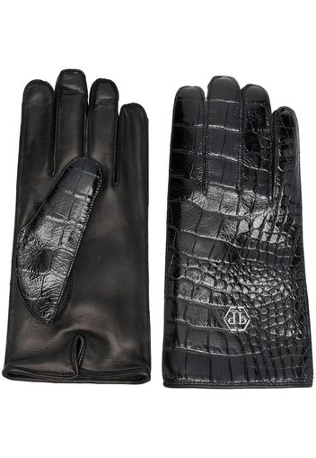 Philipp Plein crocodile-effect leather gloves - Nero