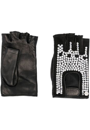 Philipp Plein crystal-embellished leather gloves - Nero