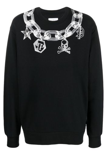 Philipp Plein chain link-print crew neck sweater - Nero