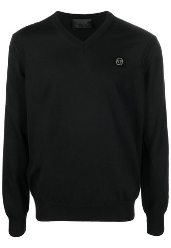 Philipp Plein logo-patch V-neck sweater - Nero