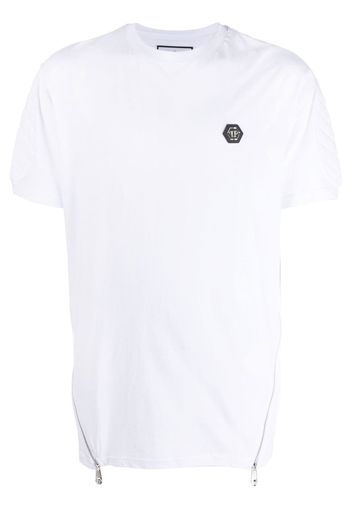 Philipp Plein logo-patch zipped T-shirt - Bianco