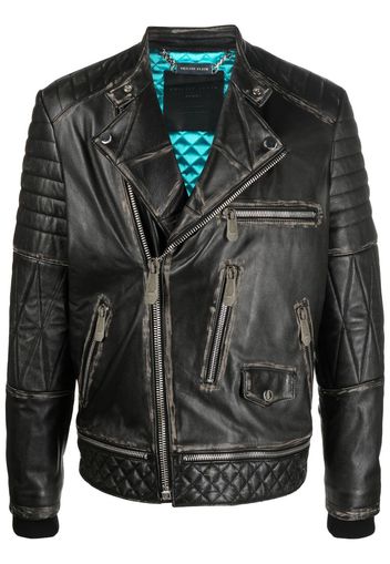 Philipp Plein logo-plaque leather biker jacket - Nero