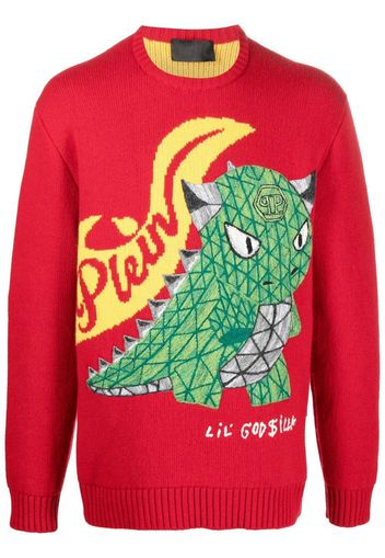 Philipp Plein Maglione con motivo dinosauro - Rosso