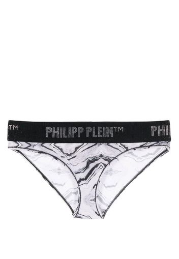 Philipp Plein Slip con logo di strass - Bianco