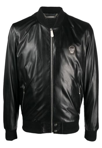 Philipp Plein Skull leather bomber jacket - Nero