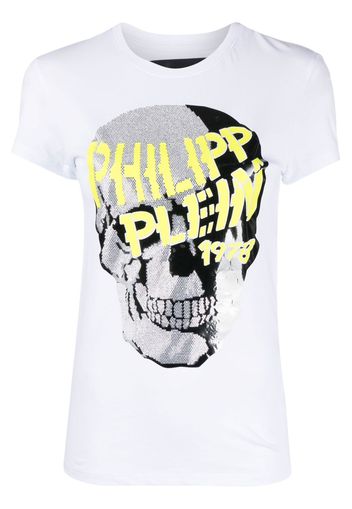 Philipp Plein skull-strass v-neck T-shirt - Bianco