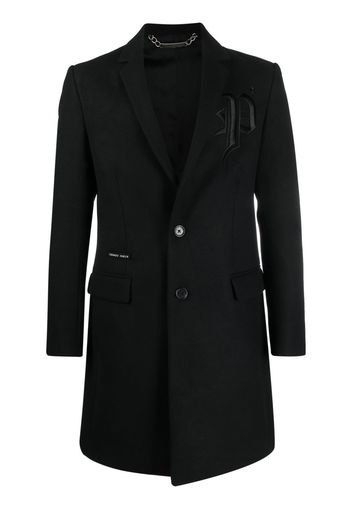 Philipp Plein embroidered-logo single-breasted coat - Nero