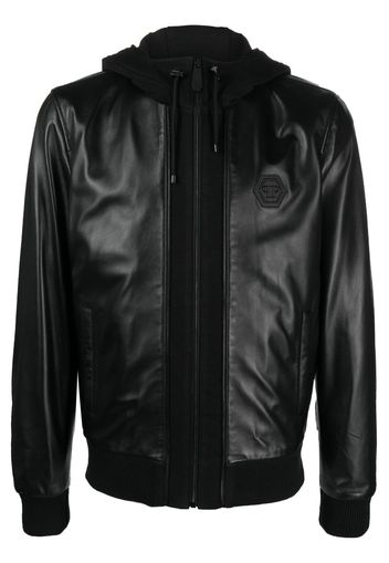 Philipp Plein leather hooded jacket - Nero