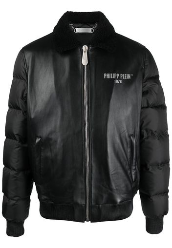 Philipp Plein logo-print padded leather jacket - Nero