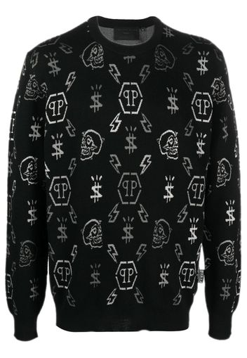 Philipp Plein LS jacquard monogram jumper - Nero