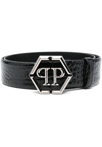 Philipp Plein hexagon logo-buckle leather belt - Nero