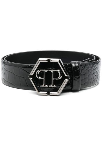 Philipp Plein hexagon logo-buckle leather belt - Nero