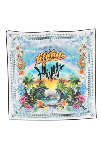 Philipp Plein Hawaii-print silk scarf - Bianco