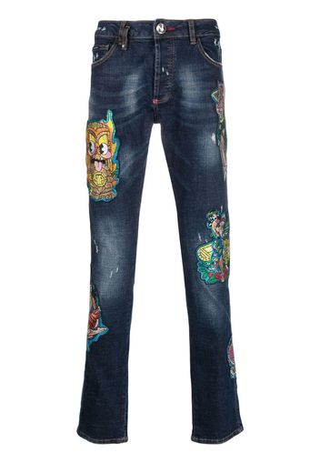 Philipp Plein Jeans con applicazione Super Straight Hawaii - Blu