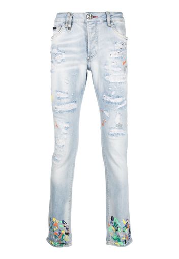 Philipp Plein Jeans dritti con effetto vernice - Blu