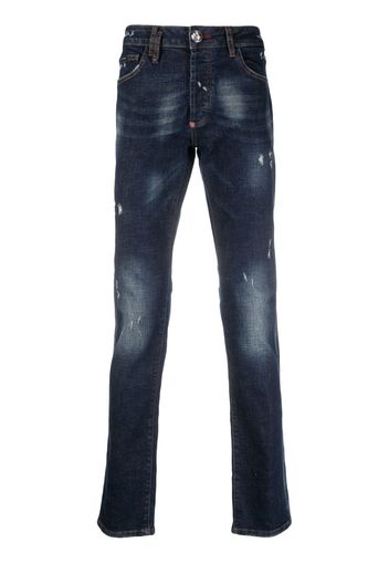 Philipp Plein Jeans Super Straight Cut con effetto vissuto - Blu