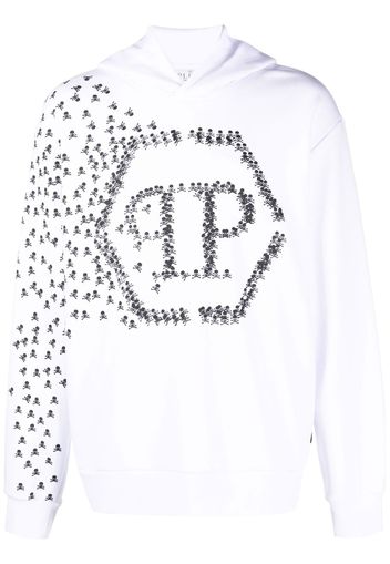 Philipp Plein Felpa Skull and Bones con cappuccio - Bianco