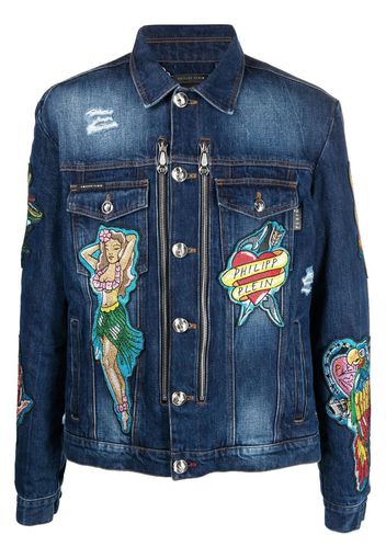 Philipp Plein Giacca denim con stampa grafica - Blu