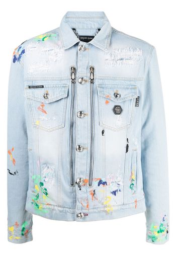 Philipp Plein Giacca denim con effetto vernice - Blu