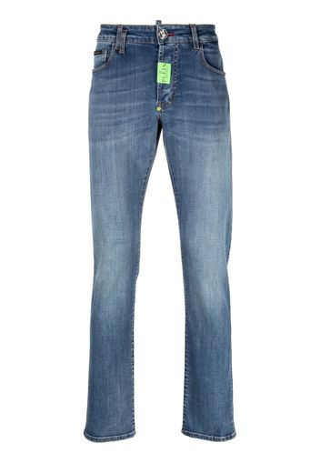 Philipp Plein logo-patch straight-leg jeans - Blu