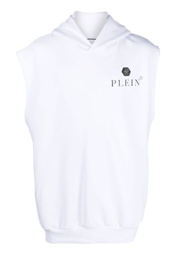 Philipp Plein logo-plaque sleeveless hoodie - Bianco