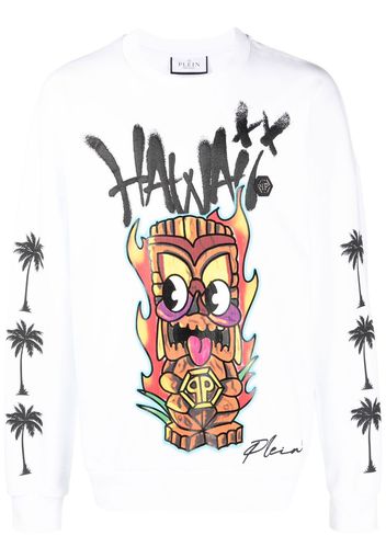 Philipp Plein Felpa LS Hawaii con stampa - Bianco