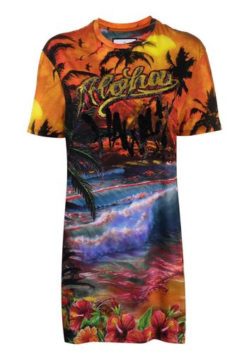 Philipp Plein Abito modello T-shirt con stampa Hawaii - Arancione