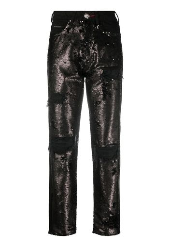 Philipp Plein Jeans a vita alta con paillettes - Nero