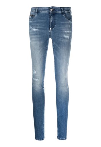 Philipp Plein skull-embroidered ripped skinny jeans - Blu