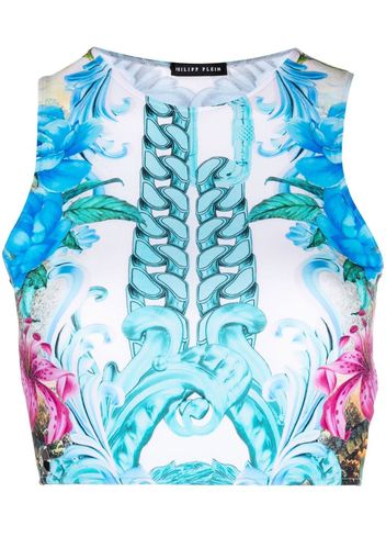 Philipp Plein Hawaii-print cropped top - Blu