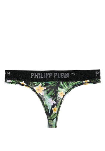 Philipp Plein Hawaiian-print logo-waist thong - Verde