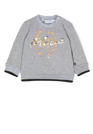 Philipp Plein Junior logo-print cotton sweatshirt - Grigio