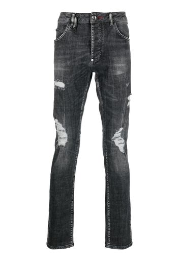 Philipp Plein Jeans dritti con effetto vissuto - Grigio