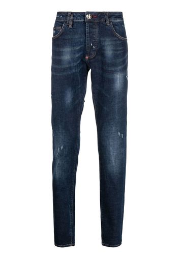 Philipp Plein Jeans dritti con effetto vissuto - Blu