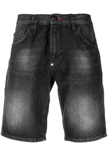 Philipp Plein Bermuda denim con effetto schiarito - Nero