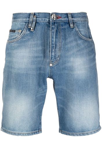 Philipp Plein Bermuda denim con effetto schiarito - Blu